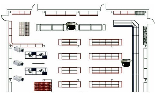 Часть схемы видеонаблюдения в тогровом зале магазина